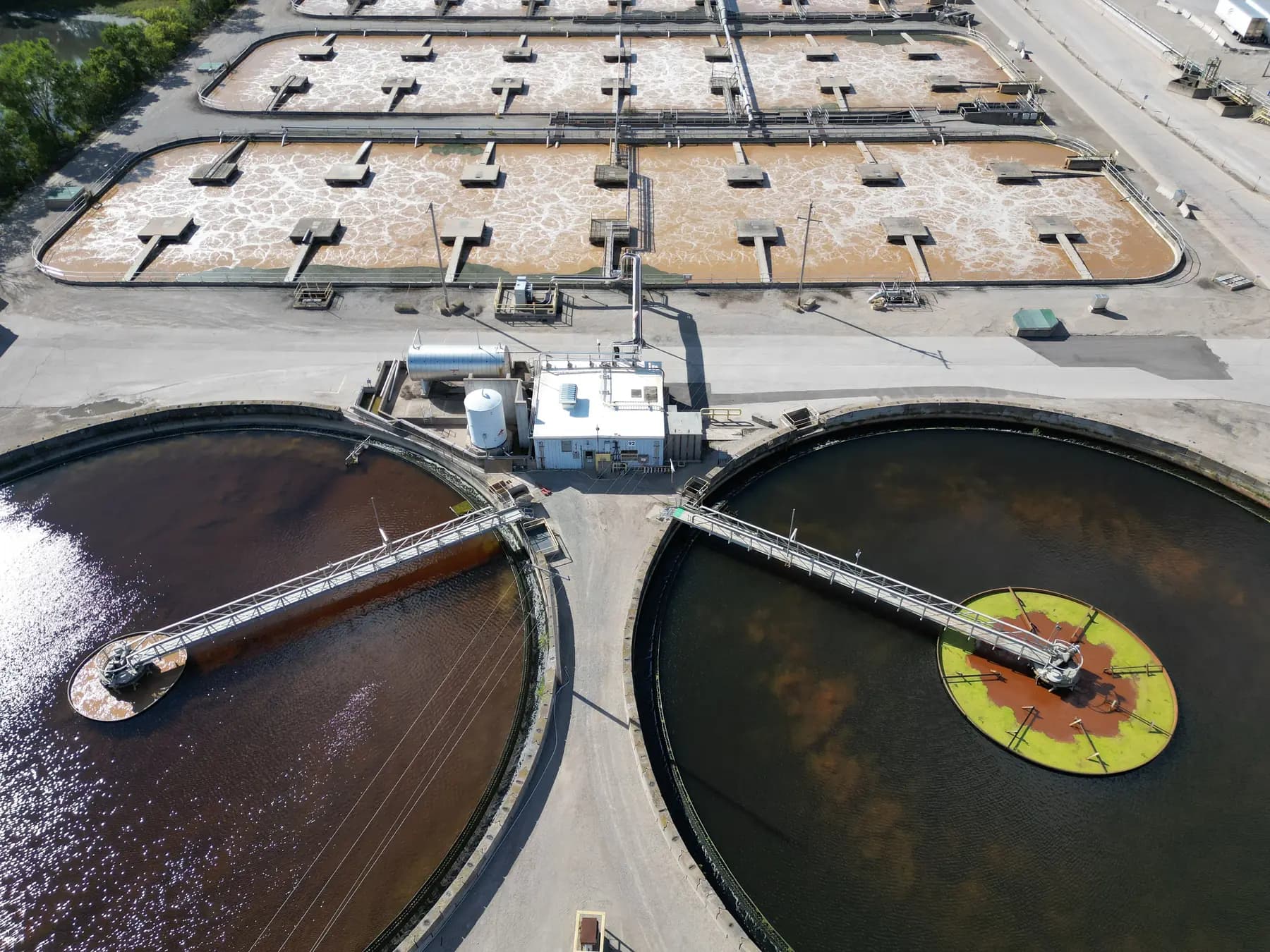 Clarifier tanks at a wastewater treatment plant