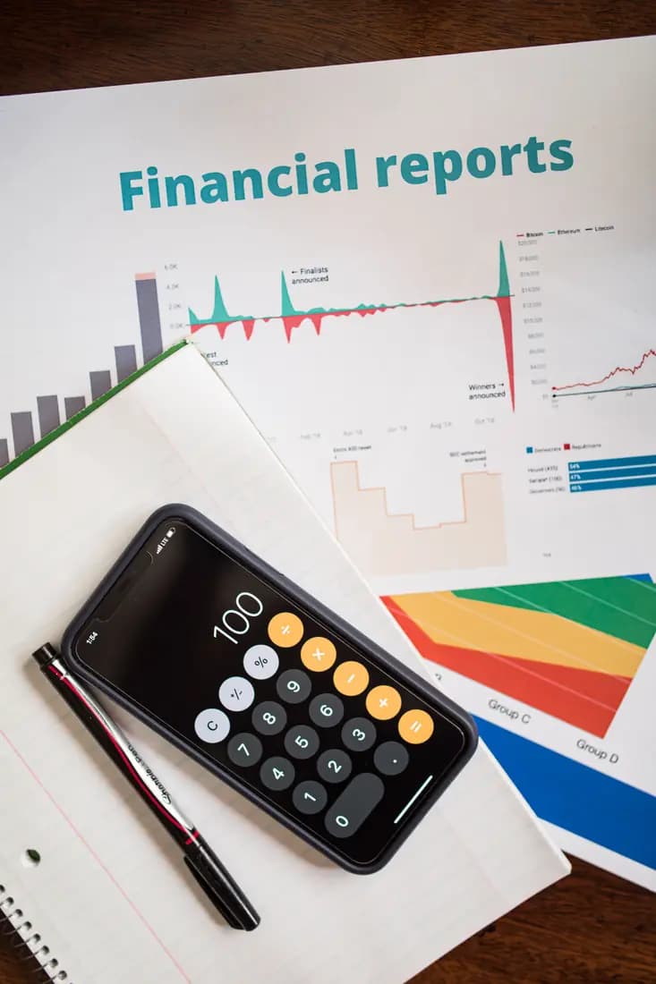 Financial reports with a calculator